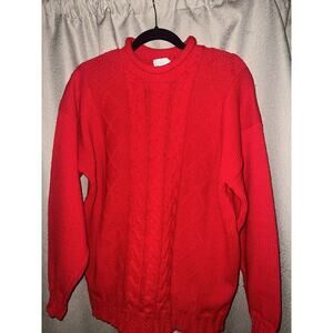 Peggy's Vintage‎ Sweater Red Cable Oversized Fisherman Roll Neck Unsure Size